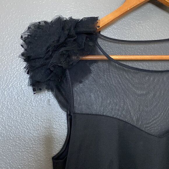 Pearl GEORGINA CHAPMAN of MARCHESA Black Grosgrain Dress Tulle Flowers - Picture 13 of 15